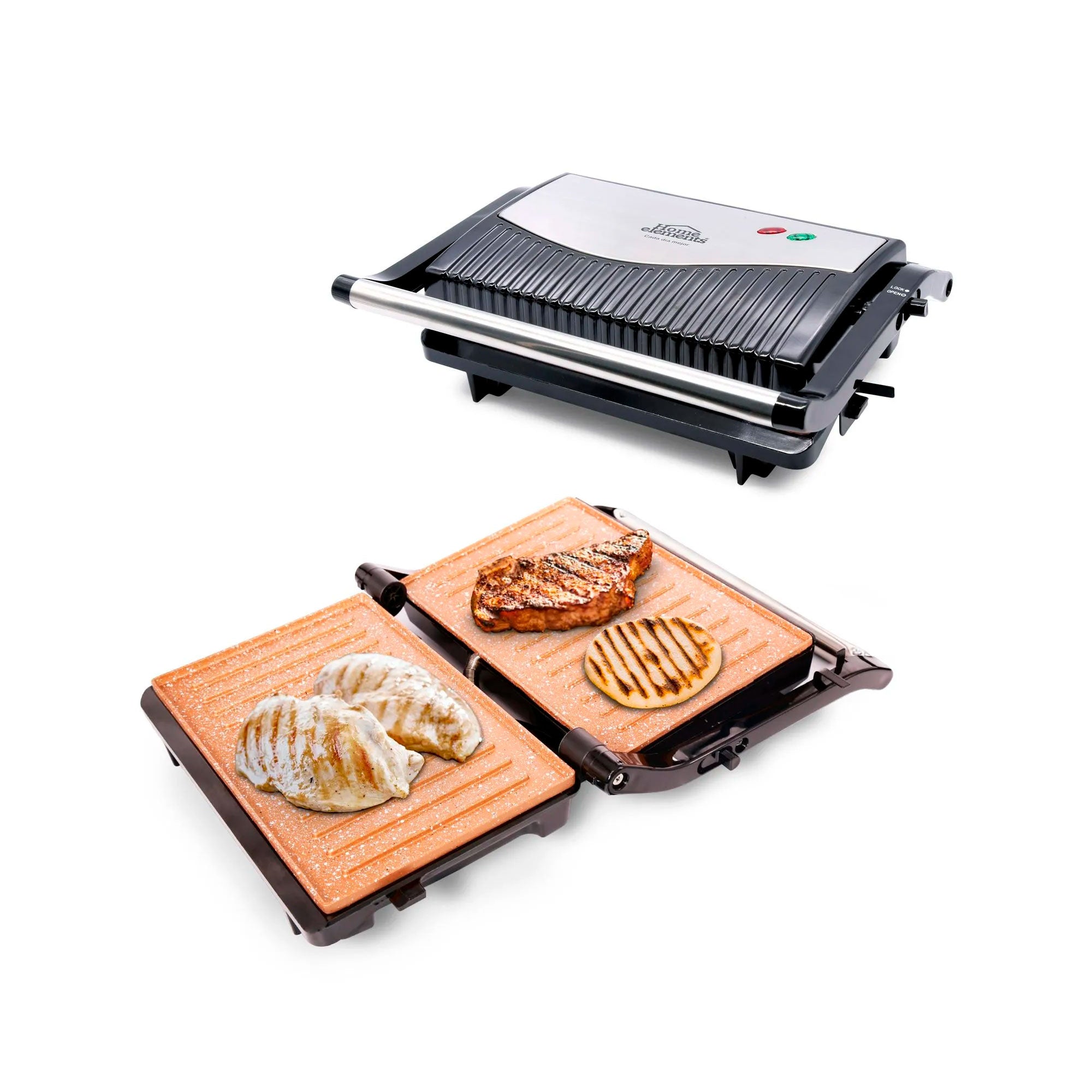 Grill Asador Panini Home Elements Línea Copper - Recubrimiento Cerámico